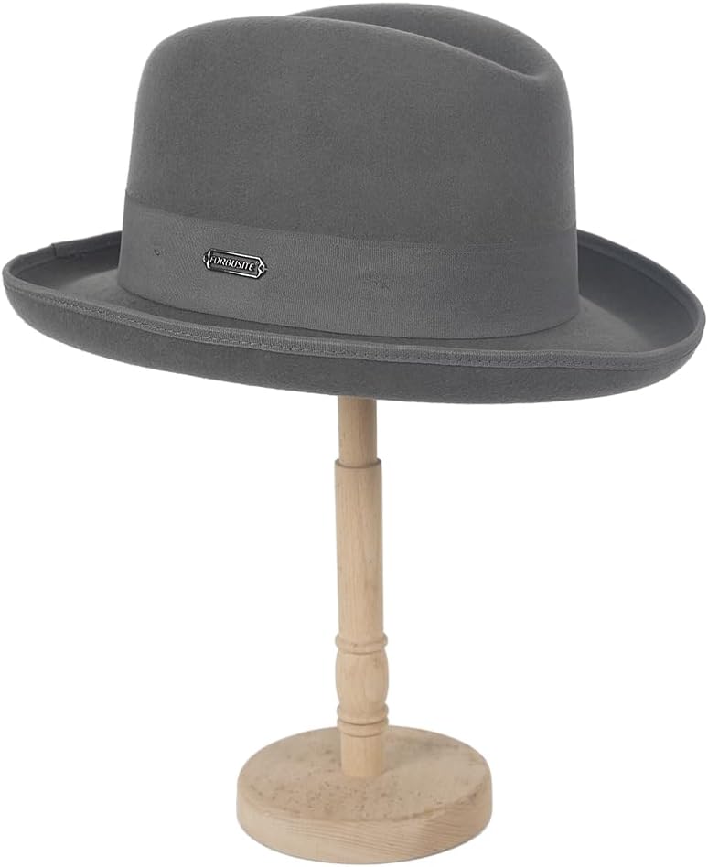 Men Wool Bowler Winter Hat Classic Rolled Brim Fedora Derby Hats