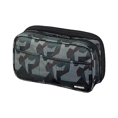 Image of LIHIT LAB Large Capacity Double Zipper Pencil Case For School Office College, Big Capacity 6 Compartments Pencil Bag Holder Adults Teen Boys Girls, Travel Cosmetics Storage, Green Camo (A7555-131)