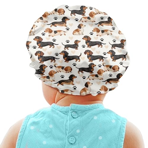 Image of Kids Hair Cover Cute Dachshund Satin Bonnet Sleep Cap Dog Paws Print Beanie Hat with Adjustable Elastic Band for Night Sleeping Easy to Clean Headwear for Girls Boys Toddler Children Baby