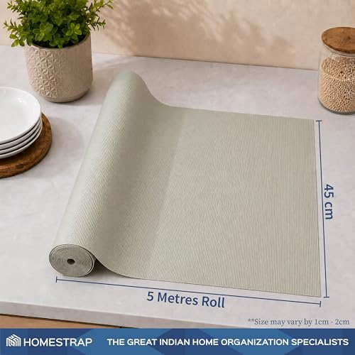 Image of Homestrap Washable Anti-Slip Shelf Liner (45cm X 5m)| Multipurpose Kitchen Drawer Mat for Fridge, Table, Cupboards, and Shelves | Waterproof and Easy to Clean in Ivory