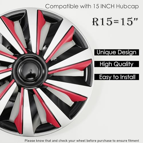 Image of Silver with Pink Hubcap Wheel Cover Replacement Kit 15 inch Hub Caps Wheel Rim Cover Car Exterior Accessories Pack of 4, 15 Inches