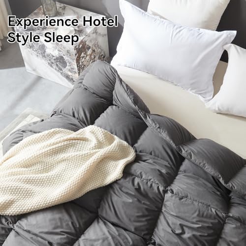 Image of L LOVSOUL Goose Feather Down Fiber Comforter Full Size, 100% Organic Cotton Fabric Duvet Insert,1200TC,750+Fill Power, Hotel Collection, All Season Grey with 8 Tabs,86X82IN