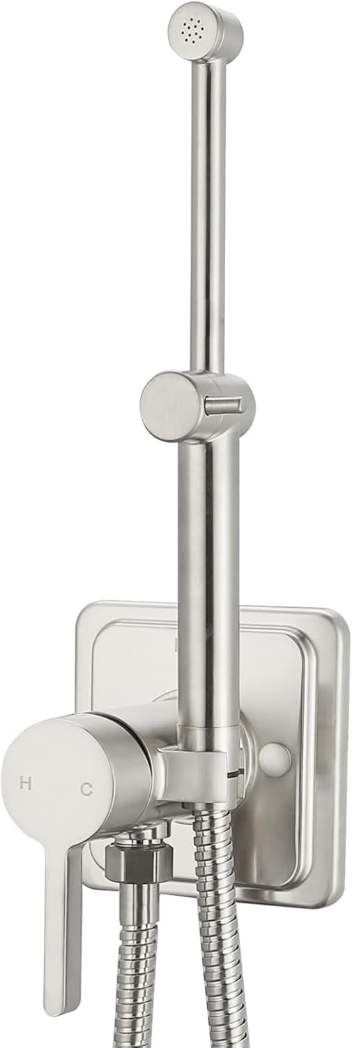 Matte Black Handheld Warm Water Bidet Sprayer Mounted on the Wall, Hot and Cold Bidet Sprayer Kit with Mixing Valve for Toilet