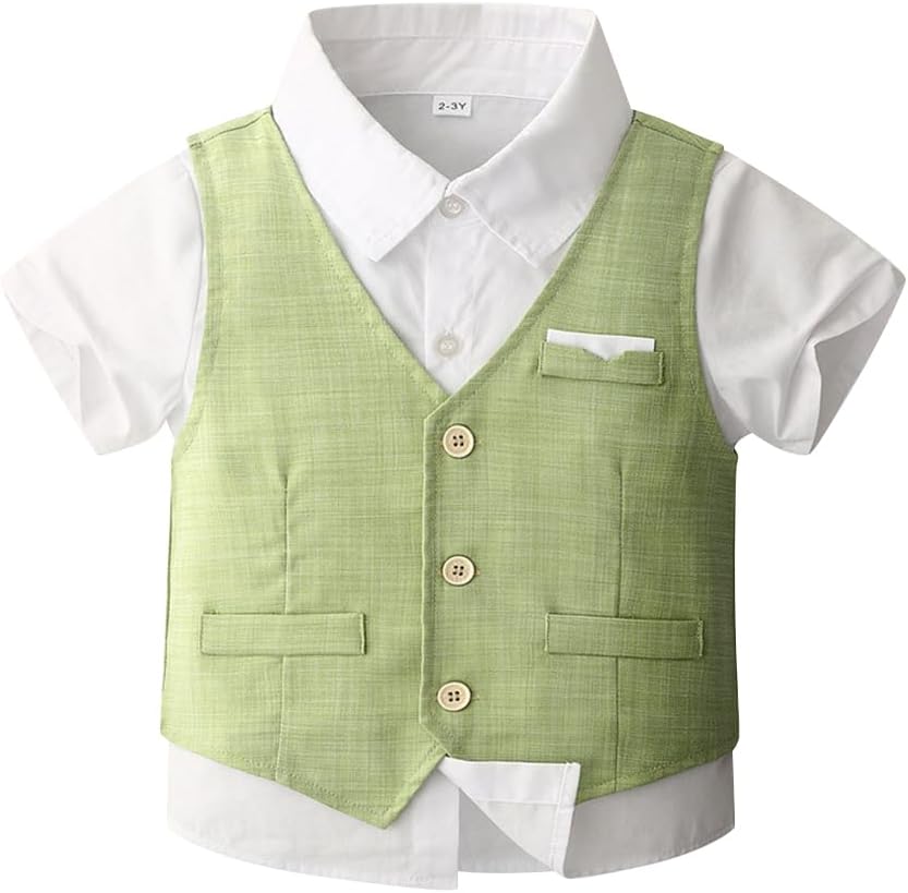 OBEEII Toddler Boys Gentleman Outfits Baby Kids Baptism Photoshoot Clothes Short Set Formal Wedding Ring Bearer Outfits