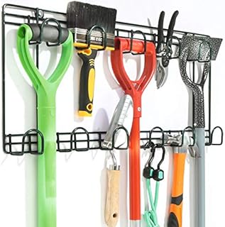 Double Garden Tool Rack - Wall Mounted Tool Holder, Hanging Rack with 11 hooks for your Shed or Garage