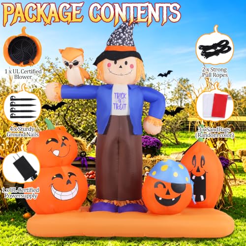 7.22' GIFTFIND Halloween Inflatable Scarecrow w/ Pumpkins & Owl LED Outdoor Decoration - image 4