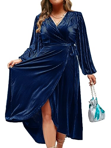 Image of BerryGo Women's Velvet V Neck Wrap Semi Formal Dress Cocktail Party Maxi Dress for Wedding Guest