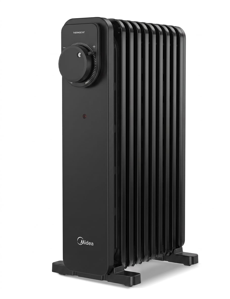 Midea 2000W Oil Radiator, 9‑Fin Heater, Thermostat, 3 Heat Settings