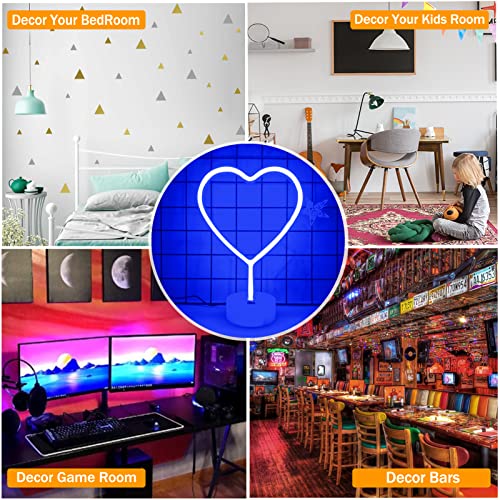 Image of Heart Lights Led Light Sign - Heart Shaped Neon Sign with Base (Blue)