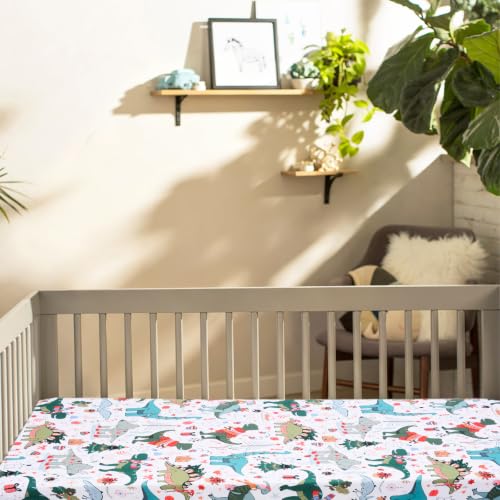 Image of JISEN Christmas Fitted Crib Sheets for Boys Girls 52x28 Inch Dinosaurs