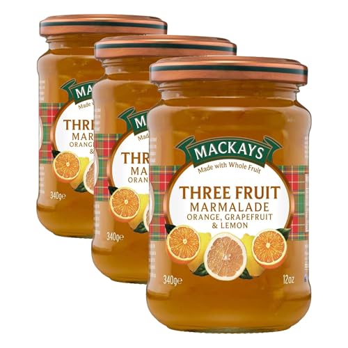 Image of Mackays Three Fruit Marmalade Jam 340gm| Orange, Grapefruit & Lemon | Imported from Scotland | Made with Whole Fruits | Vegan | Gluten-Free | No Artificial Colors or Preservatives (Pack of 3)