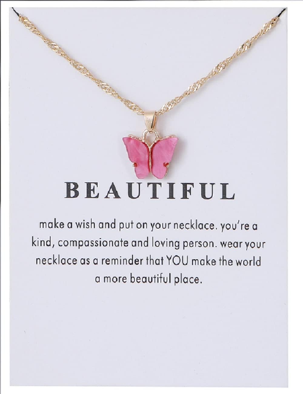 Butterfly Necklace Bohemian Retro Chain Friendship Necklace for Women Good Luck Pendant Chain Necklace with Message Card Gift Card