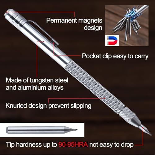 LEONTOOL 2 Pcs Tungsten Steel Scriber with Magnet Replaceable Tip Scriber Tool with Extra 10 Replacement Marking Tip 1 Ruler Etching Engraving Pen for Glass Wood Metal Sheet Leather - Image 3