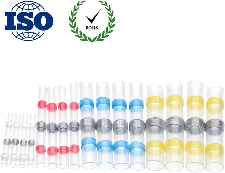 800PCS Heat Shrink Butt Crimp Terminals Waterproof Solder Seal Electrical Connectors Wire Cable Splice Automotive Marine(600pcs)