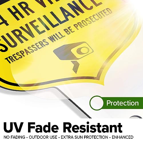 Image of Warning, 24 Hr Video Surveillance Sign, 9x17, Heavy Duty Integrated Ground Stakes, Indoor /Outdoor Use, Rust Free Aluminum Composite, Made in USA by My Sign center