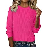 WDCHAOYUE Oberteile Damen Übergrößen Cool Beach Boxy Pullover Langärmelige Jersey Soli Pullover Damen Basic Frühlingse Rundhals Pink