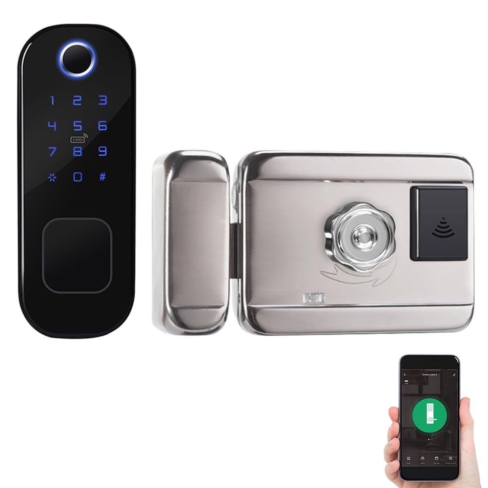 Serratura Antifurto Wifi per Casa Intelligente, Serratura con Improntata Digitale Intelligente, Serratura di Sicurezza BT, Controllo Remoto App, Adatta per Spessore Porta 38-70mm, 6 Metodi di