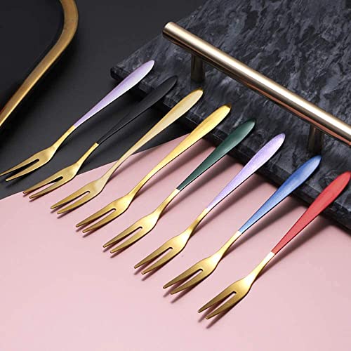 Image of Mini Cocktail Forks Appetizer Forks 18 /10 Stainless Steel Fruit Forks Dessert Forks Tasting Forks Appetizer Small Forks Set Appetizer Cake Fruit Forks Set (Blue,Set of 10)