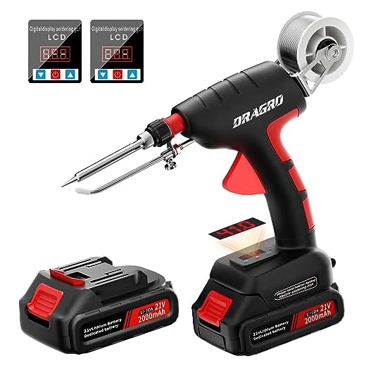 Dragro Cordless Soldering Iron Kit, 60W Adjustable Temperature Soldering Gun With LCD Display, Hand-Held Portable Soldering Iron For Electronic Repair And Home DIY（2 Lithium Batteries）