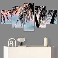 SIGNWIN 5 Panel Canvas Wall Art Palm Tree for Home Decorations Ready to Hang - 60
