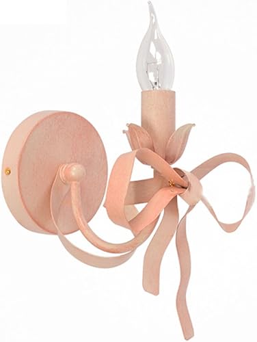 Miniatura 1 de Lámpara de pared de hierro forjado con lazo rosa creativo para habitación de los niños, dormitorio de niñas, sala de estar, pasillo, luz de pared de