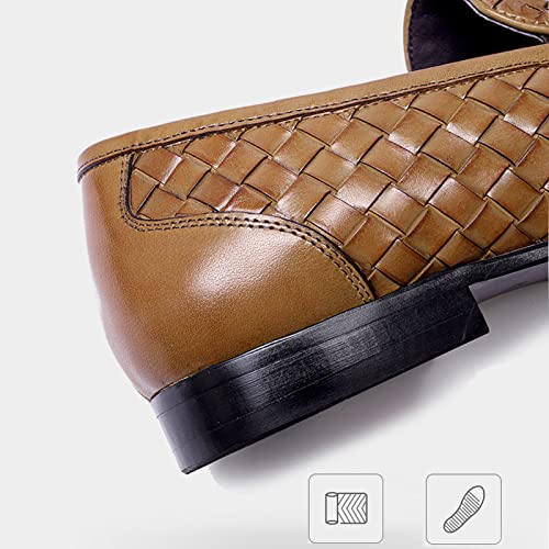 Men's Woven Leather Slip-On Formal Oxfords,Comfortable Breathable Business Flat Loafers Luxury Wedding Party Dress Shoes Soft Sole Walking Shoes3