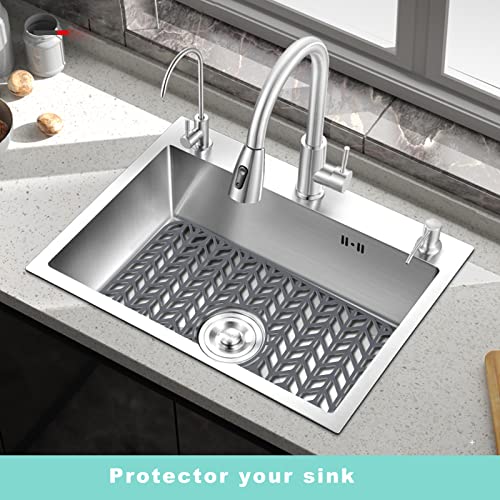 AWOKE Sink Protectors for Kitchen Sink | 16.2"x 12.5" Kitchen Sink Mats for Bottom of Kitchen Sink | Sink Inserts for Kitchen Sink of Stainless Steel Sink | Center Drain (Grey)