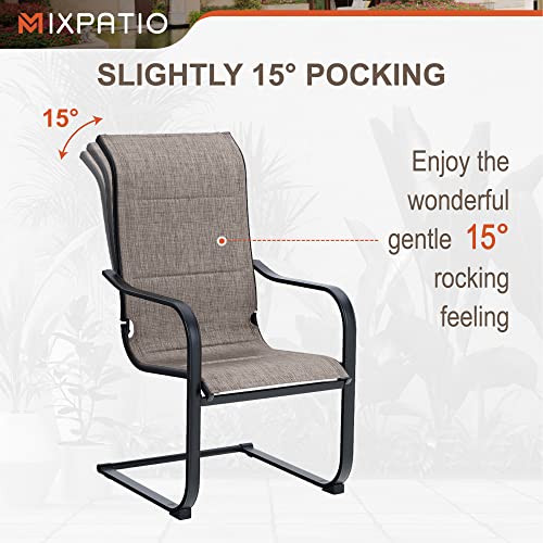 Mixpatio 7-Piece Outdoor Dining Set, 6 Textilene C-Spring Chairs And Teak Color Tabletop Outdoor Dining Table With 1.57"~2" Umbrella Hole For Deck Garden Backyard #TOP2