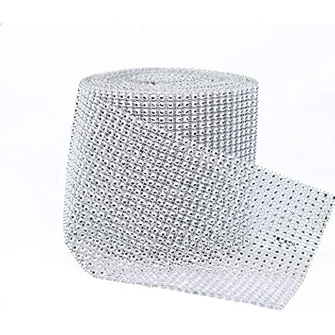Shukii Diamond Sparkling Rhinestone Mesh Ribbon for Event Decoration Wedding Cake Birthday Baby Shower Art and Crafts 10 Yards, 24 Rows, 1 Roll (Silver) Cover