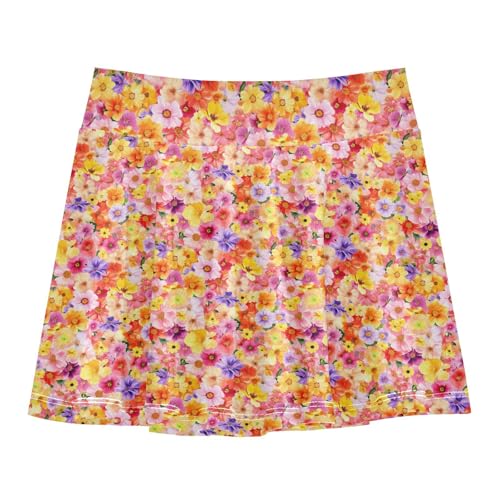 Colored Flowers Flowy Girls Athletic Skirt with Shorts Cheer Skirts Little Girls Golf SkirtsWith Pockets