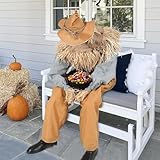 Halloween Decorations- 4Ft Scary Sitting Scarecrow with Spooky Sound Glowing Eyes, Animatronic Scary Props Decor for Home Party Indoor Porch Yard Decoration