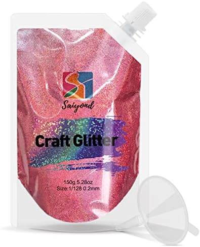 SAIYOND 150g 1/128 Craft Glitter, Metallic Polyester Cosmetic Holographic Glitter Powder with Funnel for Resin, Painting, Tumblers, Body Makeup Nails Manicure (150g/5.30oz, Holographic Dark Pink)