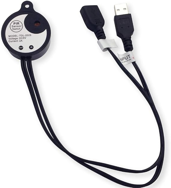 DC 5V 2A PIR Motion Activated Mini Body Sensor Switch with USB Interface Cable for LED Strip Light (with Light Sensor, Black)