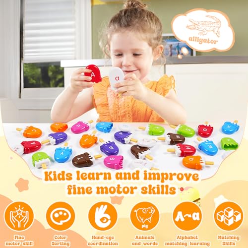 Image of CPSYUB Alphabet Learning Toys for Toddle Ice Cream ABC Matching Toys Color Sorting Set Preschool Educational Montessori Toy Smart Sorting Toys Upper Lowercase Toy for 2 3 4 5+ Kids
