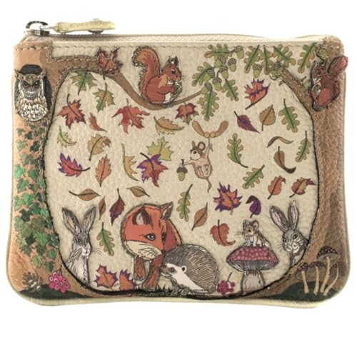 Mala Leather Foxglove - Monedero y tarjetero de piel para mujer, diseño de animales del bosque, erizo, zorro, búho, conejo