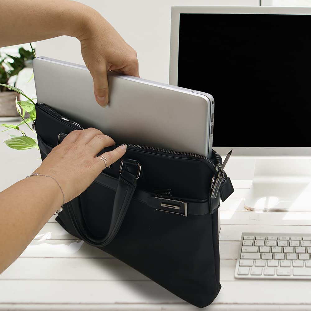 WAYTEX 71012 Borsa porta documenti e computer portatile con tasca Tablet Borsetta Manicotti in similpelle Nero, Nero