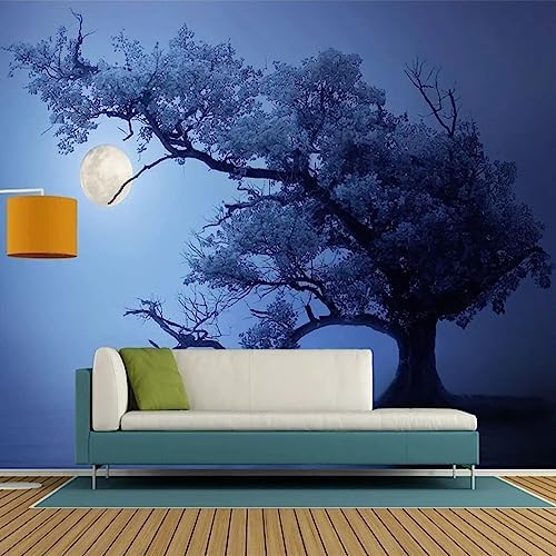 Modern Art Trees 3D Murals Wallpaper, Moonlit Night Landscape Large Removable Wall Mural, Modern Decoration Wall paper for Bedroom Baby Room Living Wall Painting，144"W x 100"H