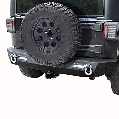Ledkingdomus Rear Bumper Compatible With 07-18 Jeep Wrangler Jk And Jk Unlimited With 2X Led Lights & 2" Hitch Receiver Textured Black #TOP4