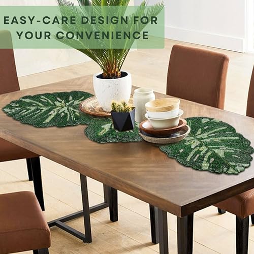 Hand Beaded Table Décor - Elegant Bead & Polyester Beaded Runner 13x36 for Dining Table, Wedding, Party, Holiday Decor - Floral Embroidery, Decorative Glass Beads Mat (Green) - ALPHA Living HOME by Alpha Living Home - Image 6