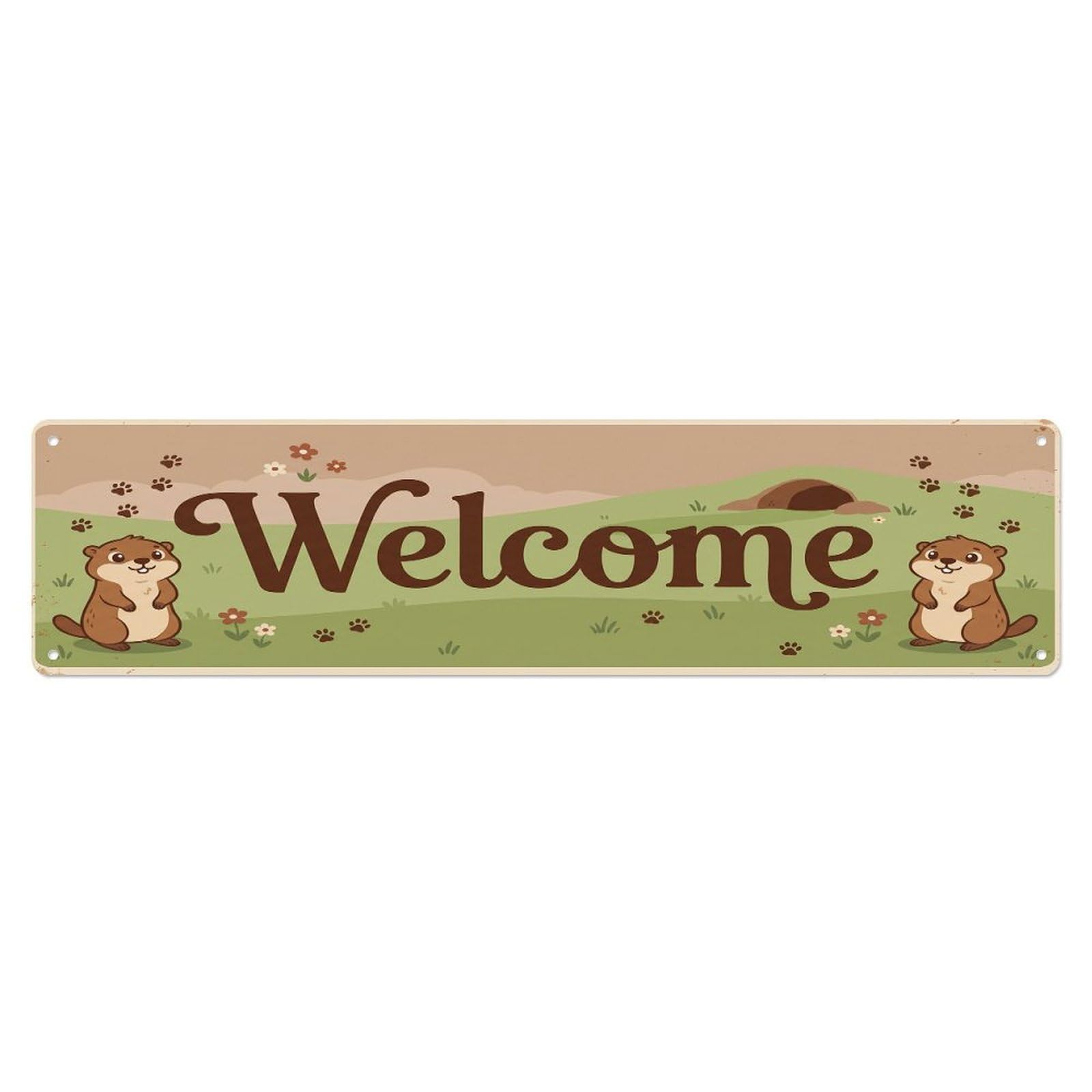 Cxhjca 4X16inch(10X40cm) Vintage Welcome Woodchuck Burrow Metal Tin Sign