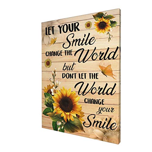 Rustic Sunflower Wall Art Sunflower Butterfly Quetes Canvas Print Let Your Smile Change The World Country Flower Painting Inspirational Artworks Kitchen Home Decor For Bathroom Living Room Bedroom 12X16Inch #TOP2