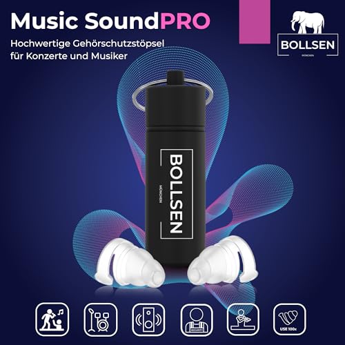 Bollsen MusicSoundPro Ohrstöpsel für Konzerte, Festivals & Partys – 24 dB SNR Lärmreduzierung & Wiederverwendbare Silikon-Ohrstöpsel für Musikliebhaber, DJs & Musiker – Bequem & Unauffällig (1)