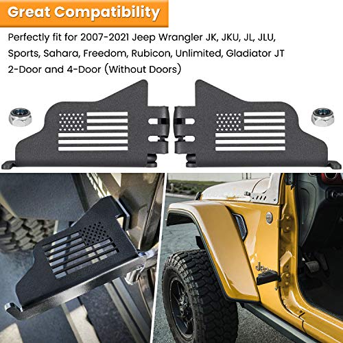 Front Foot Pegs Rest Pedal Exterior Door Hinge For Jeep Wrangler 2007-2023 Jk Jku Jl Jlu Sports Sahara Freedom Rubicon Unlimited Gladiator Jt 2-Door 4-Door Us Flag Metal Black (2Pcs) #TOP1