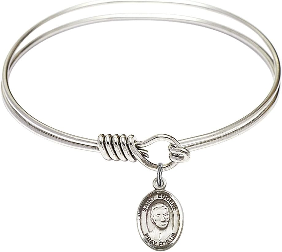 Round Eye Hook Bangle Bracelet w/St. Eugene de Mazenod in Sterling Silver