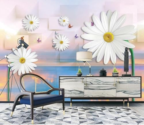 Papier peint intissé blanc floral géométrique 400x280cm pour décoration