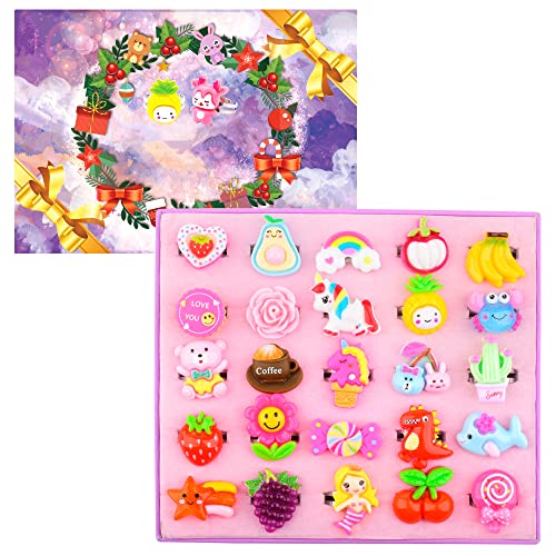 Tinyoque 25Pcs Little Girl Jewel Rings, Adjustable, No Duplication,Kids Play Ring In Box, Girl Pretend Play And Dress Up Rings For 4-12 Year Old Girl Birthday Gifts Toys #TOP19