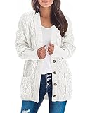 KIRUNDO Women 2024 Fall Winter Oversized Button Down Cable Knit Cardigan Casual Long Sleeve Open Front Chunky Sweater Coat(White, Medium)