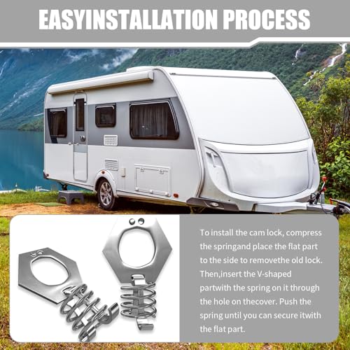 Image of 2 PCS Water Heater Cam Lock, RV Water Heater Cover Latch Fasteners, Stainless Steel Rustproof Door Latch Assembly with Thumb Ring, Universal for RVs Campers Repair Replacement (Silver)