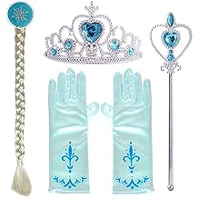 Princess Elsa Dress up Party Accessories Princess Dress up Jewelry Play Toy Set for Girls Party Favors Set - Elsa Crown Tiara Gloves Wig and Wand