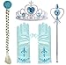 Yosbabe Princess Elsa Dress up Party Accessories Blue Favors 4 Pcs Gifts Set - Gloves Tiara Wig Wand
